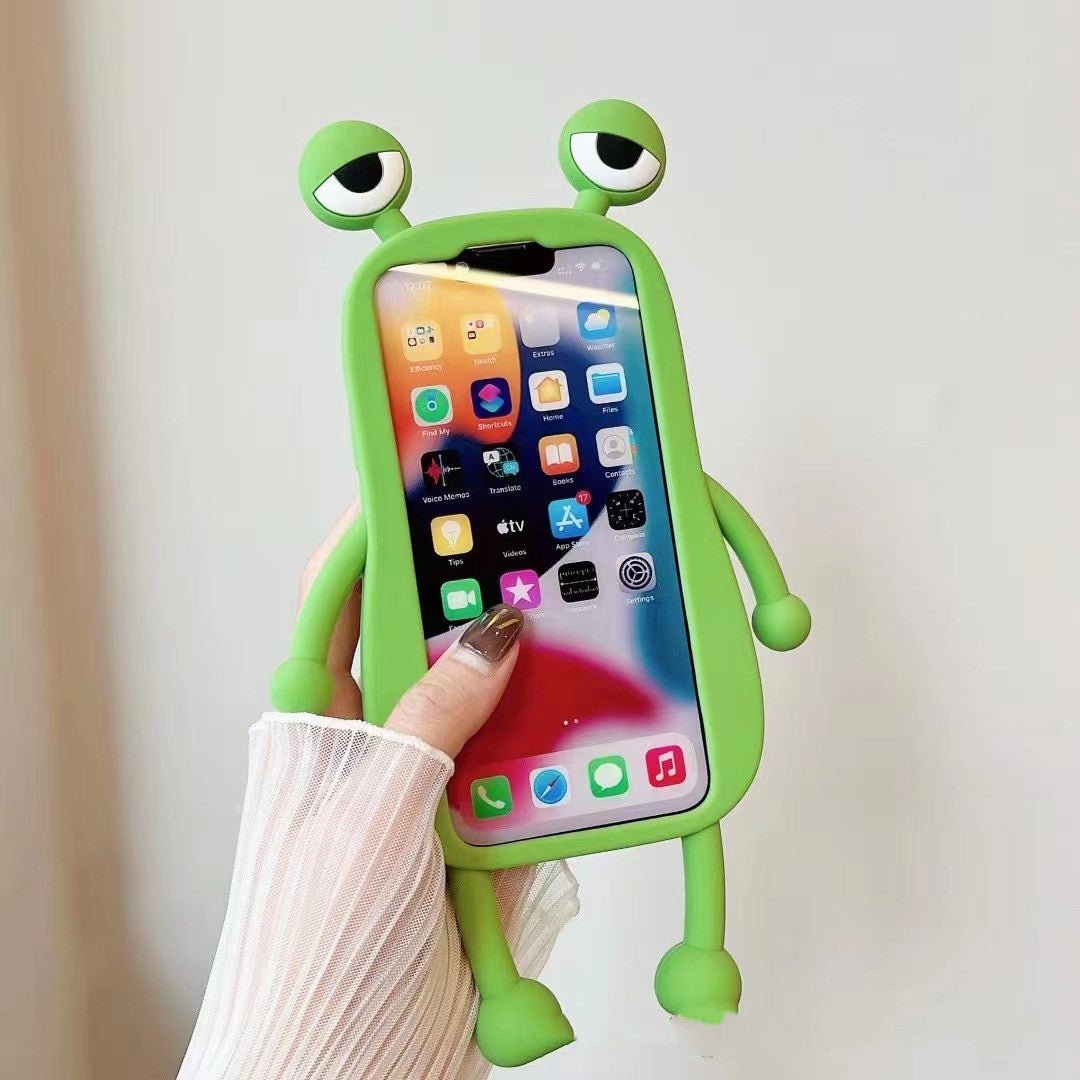 Étui de téléphone en silicone 3D amusant avec une grenouille pour iPhone 14 13 11 12 Pro Max XS XR X 7 8 Plus SE, mignon et résistant aux chocs - Ivory Deals Market