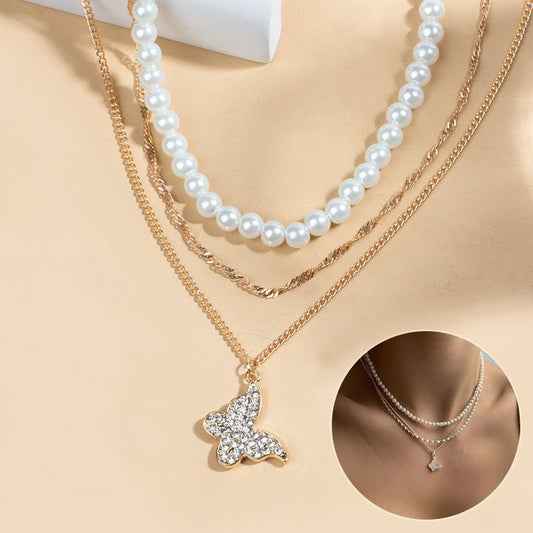 Exquis papillon collier pendentif à perles multicouches pour femmes, éclatant et élégant, cadeau de fête pour petite amie, bijoux de mode. - Ivory Deals Market