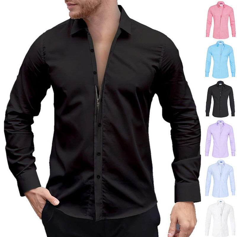 Chemise à manches longues avec fermeture éclair et design de boutons, élégante pour les vêtements pour hommes.