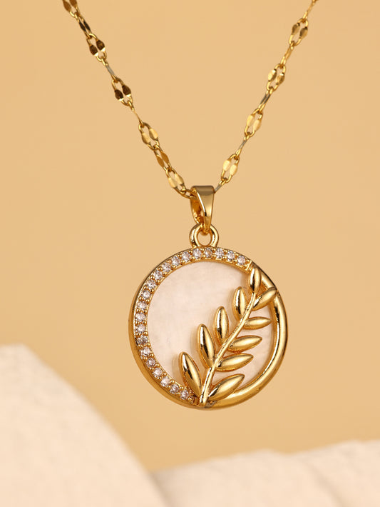 Pendentif rond à feuilles avec tempérament frais, simple et polyvalent, collier haut de gamme en acier inoxydable - Ivory Deals Market