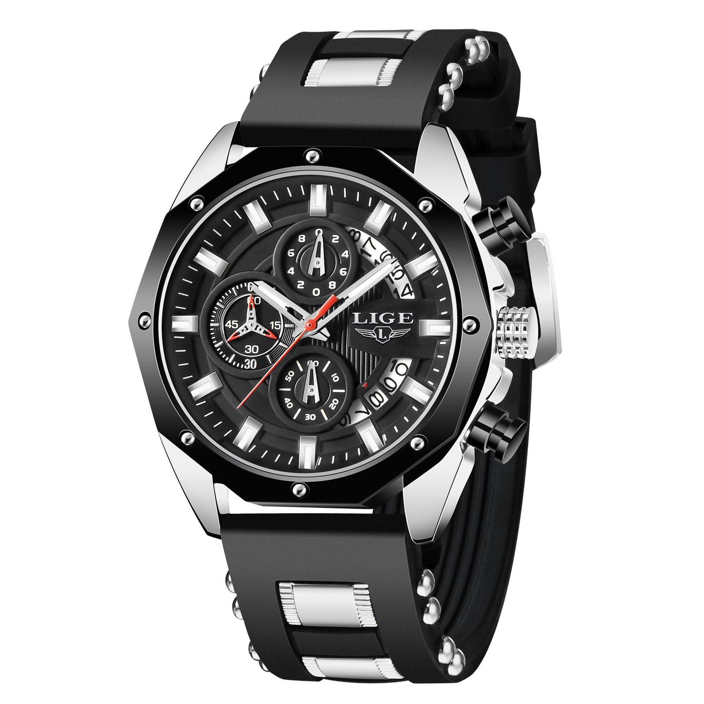 Montres pour hommes de marque de mode, montre de sport en silicone de luxe pour hommes, montre à quartz avec date, montre-bracelet étanche, chronographe.