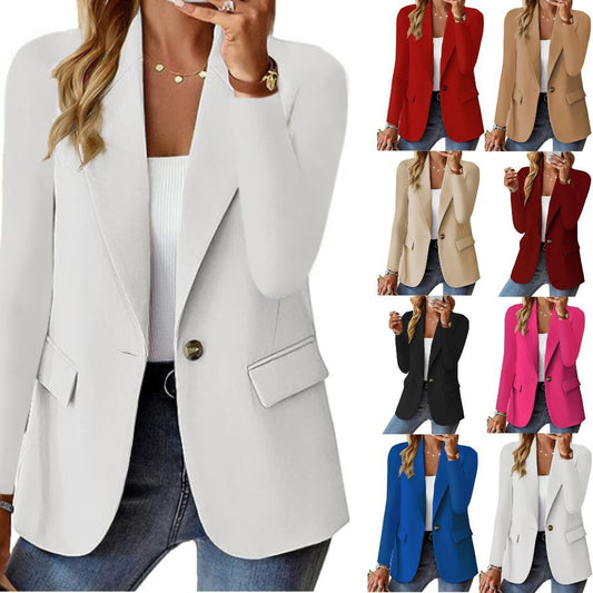 Mode féminine à manches longues couleur unie Cardigan Blazer - Ivory Deals Market