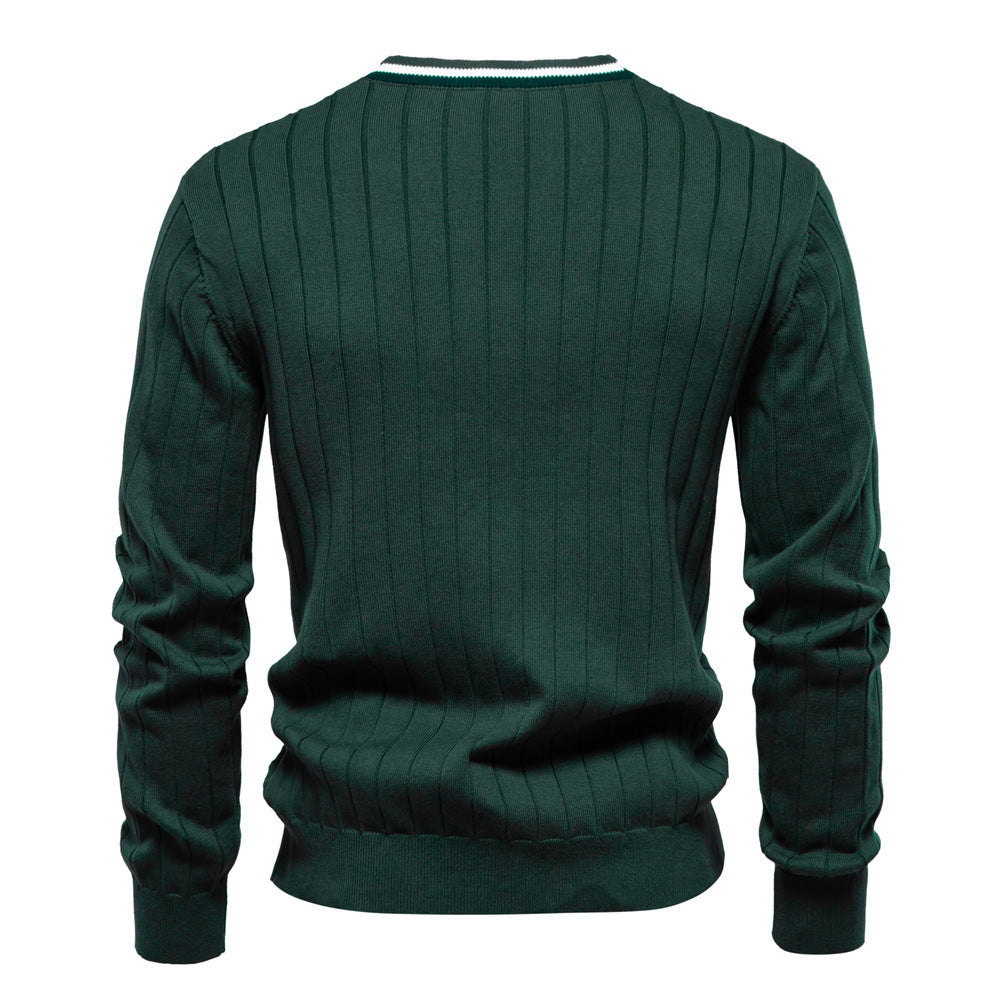 Pull Homme Col en V Manches Longues Pull Tendance Couleur Contrastée