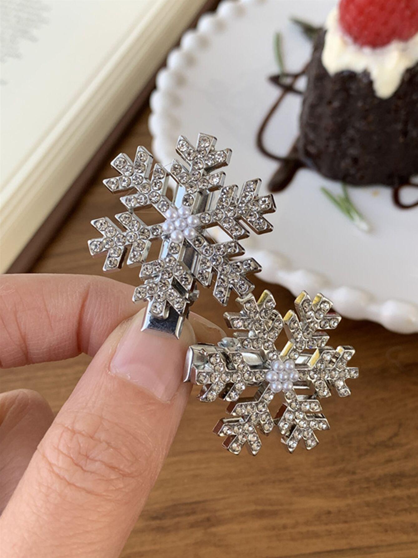 Pince à cheveux en perles de flocon de neige en cristal pour filles d'hiver, petites épingles à cheveux Bobby, accessoires de mode rétro pour femmes, fleur de coiffure, bijoux capillaires.