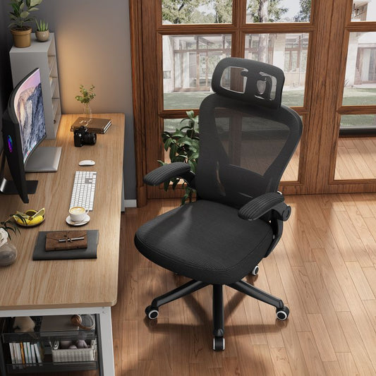 Fauteuil de bureau pivotant noir ergonomique, siège en maille confortable et à dos haut | support lombaire réglable | chaise de direction - Ivory Deals Market