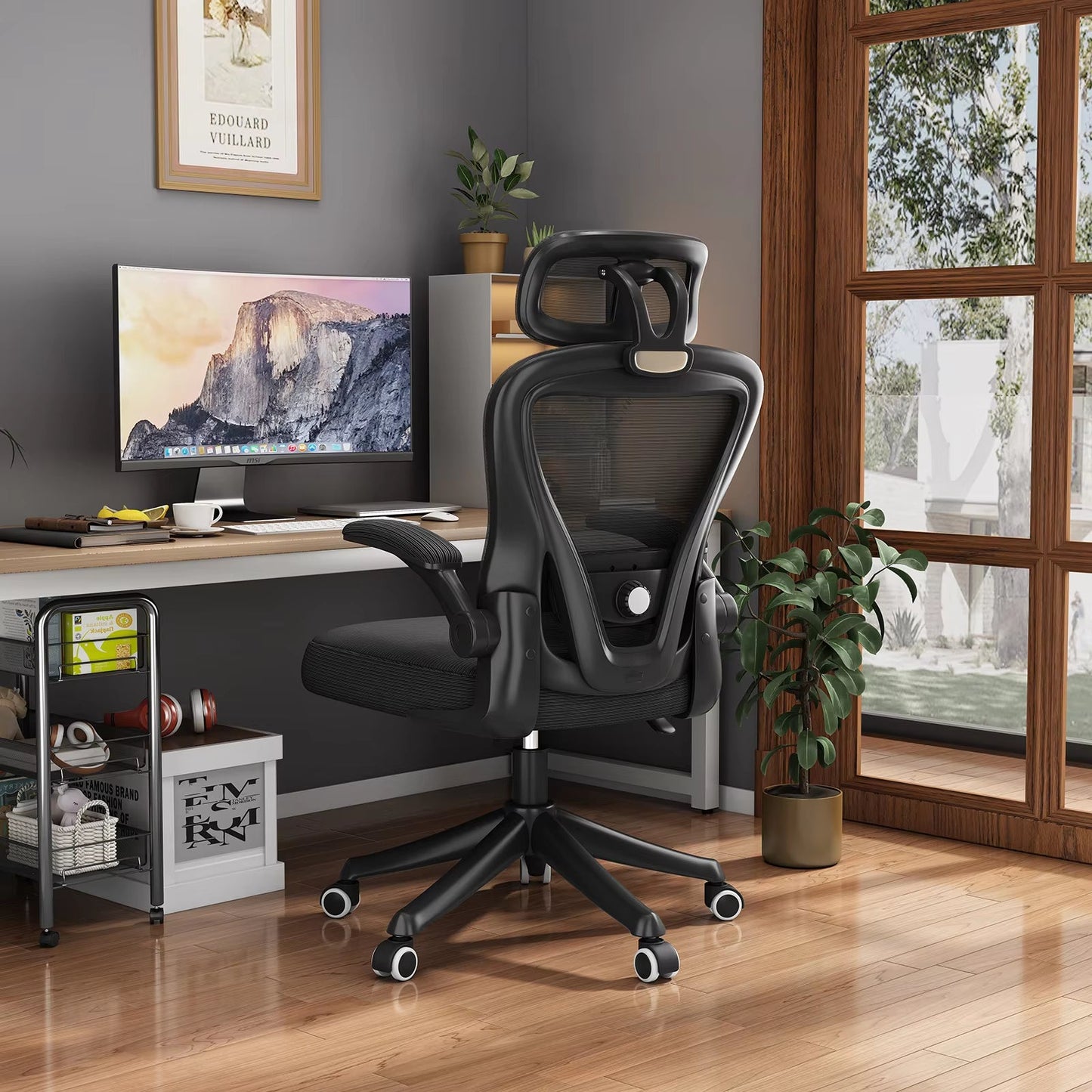 Fauteuil de bureau pivotant noir ergonomique, siège en maille confortable et à dos haut | support lombaire réglable | chaise de direction - Ivory Deals Market