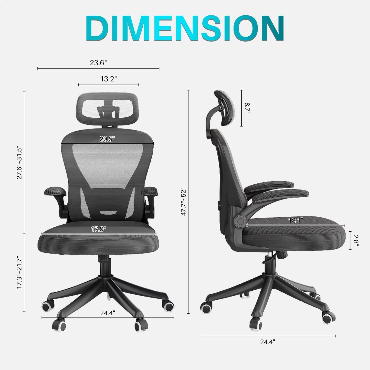 Fauteuil de bureau pivotant noir ergonomique, siège en maille confortable et à dos haut | support lombaire réglable | chaise de direction - Ivory Deals Market