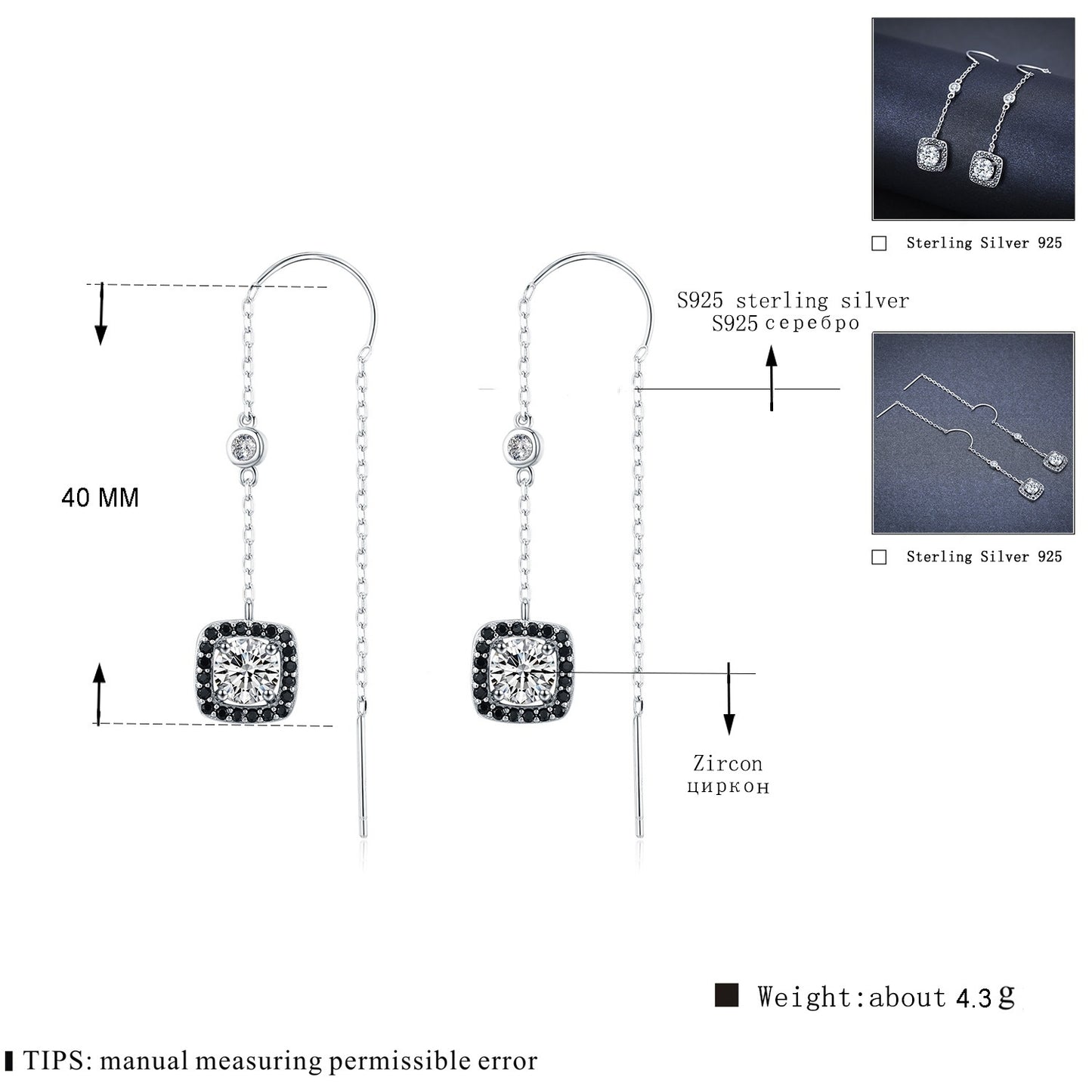 Boucles d'oreilles en zircon plaqué cuivre de luxe léger et long.