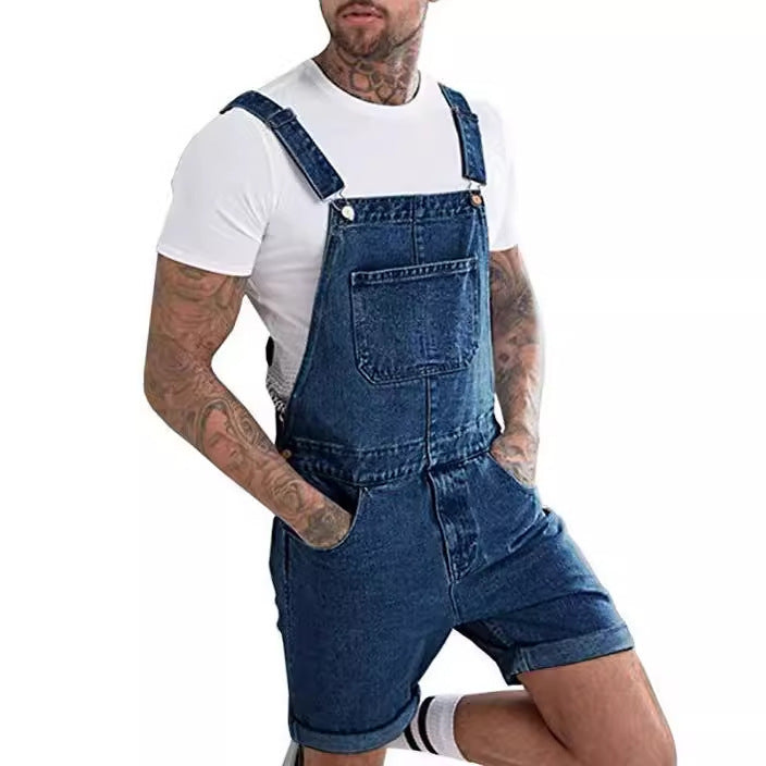 Short en jean pour homme avec trou, combinaison de travail à bretelles