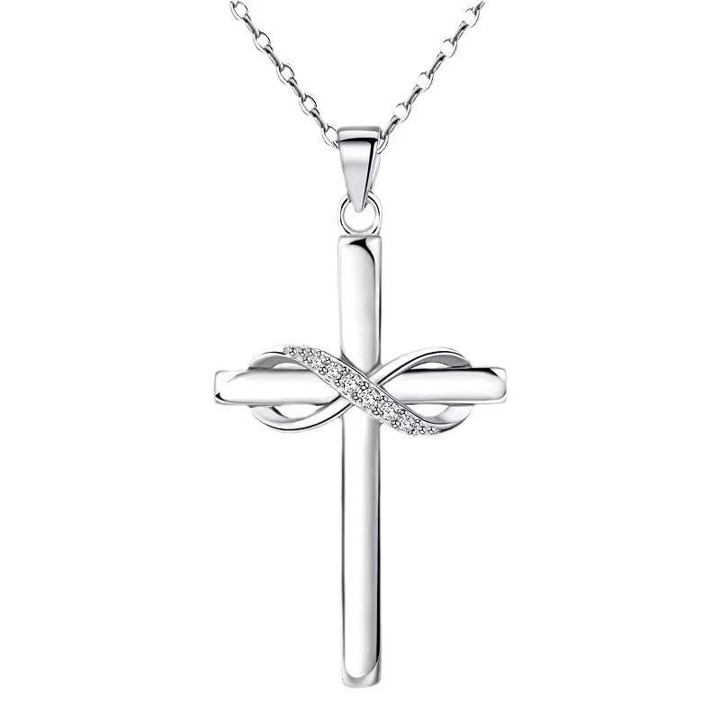 Collier pendentif croix avec signe d'infini pour femmes, accessoires de cou en couleur or simples et élégants, bijoux de dame au tempérament, bijoux de mode, cadeaux pour la Saint-Valentin.