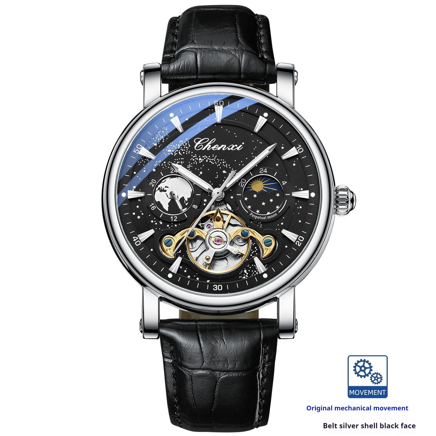 Xinghe Phase de Lune Hollow Tourbillon Montre Mécanique Lumineuse