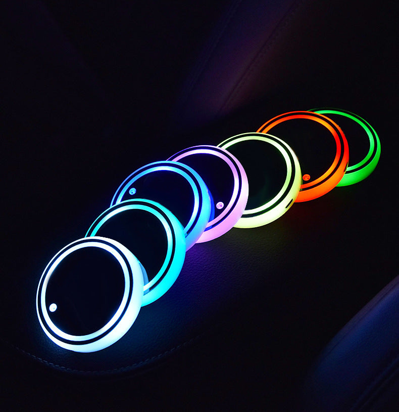 Porte-gobelet coloré avec éclairage LED, rechargeable solaire et USB, antidérapant, pour voiture Luminosité ambiante automatique