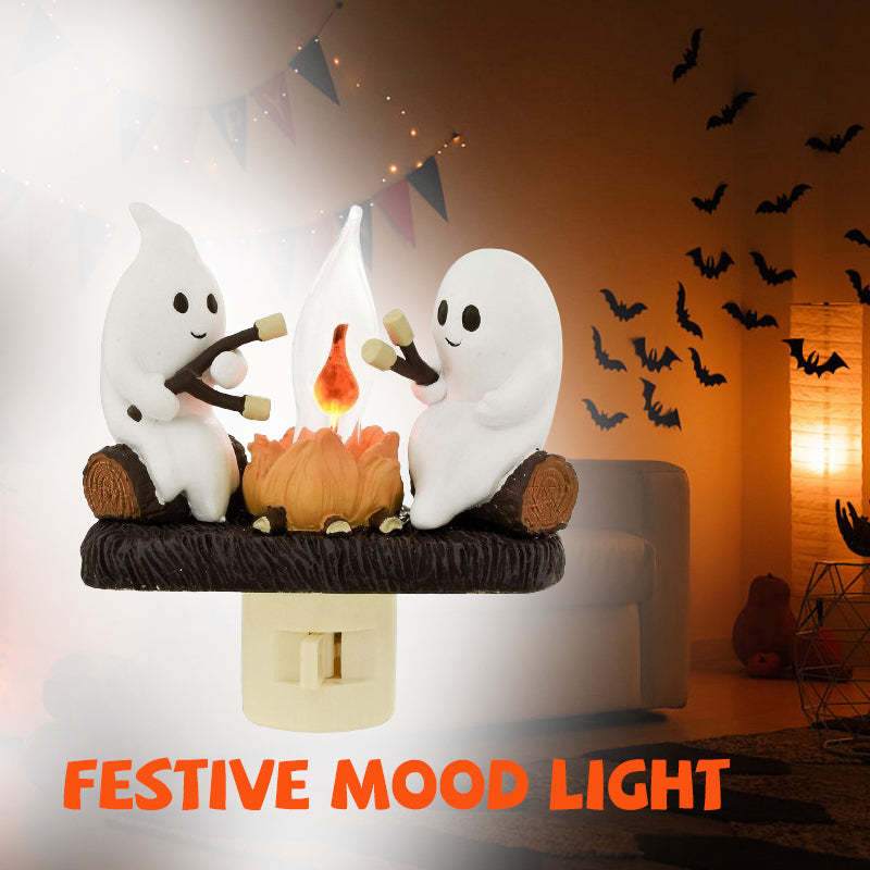 Feu de camp fantôme 2024 scintillant veilleuse 2 fantômes torréfaction, lumière de nuit de guimauve pour décoration d'Halloween - Ivory Deals Market