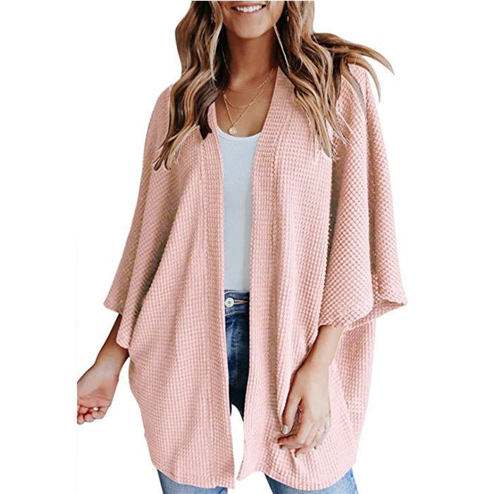 Gilet pour femmes en maille gaufrée à manches chauve - souris. - Ivory Deals Market