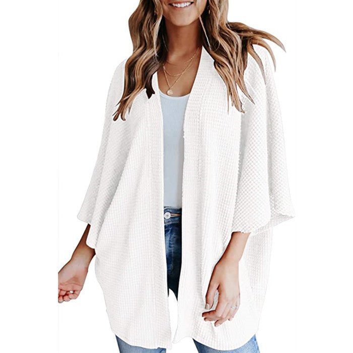 Gilet pour femmes en maille gaufrée à manches chauve - souris. - Ivory Deals Market