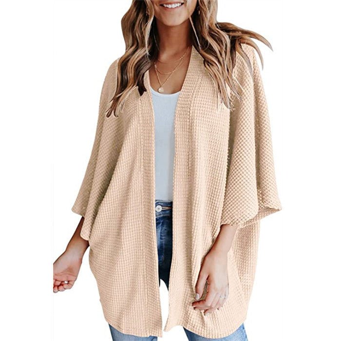 Gilet pour femmes en maille gaufrée à manches chauve - souris. - Ivory Deals Market