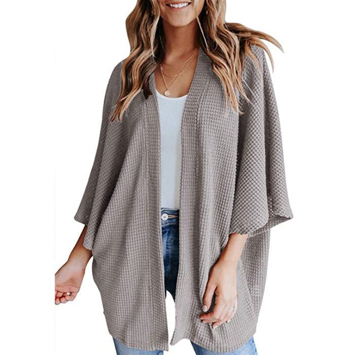 Gilet pour femmes en maille gaufrée à manches chauve - souris. - Ivory Deals Market