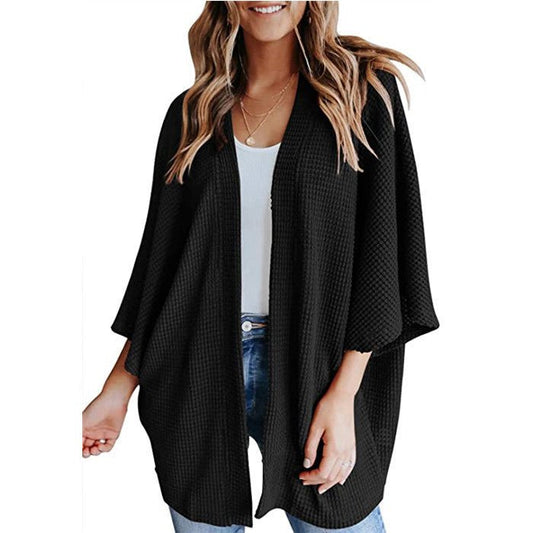 Gilet pour femmes en maille gaufrée à manches chauve - souris. - Ivory Deals Market