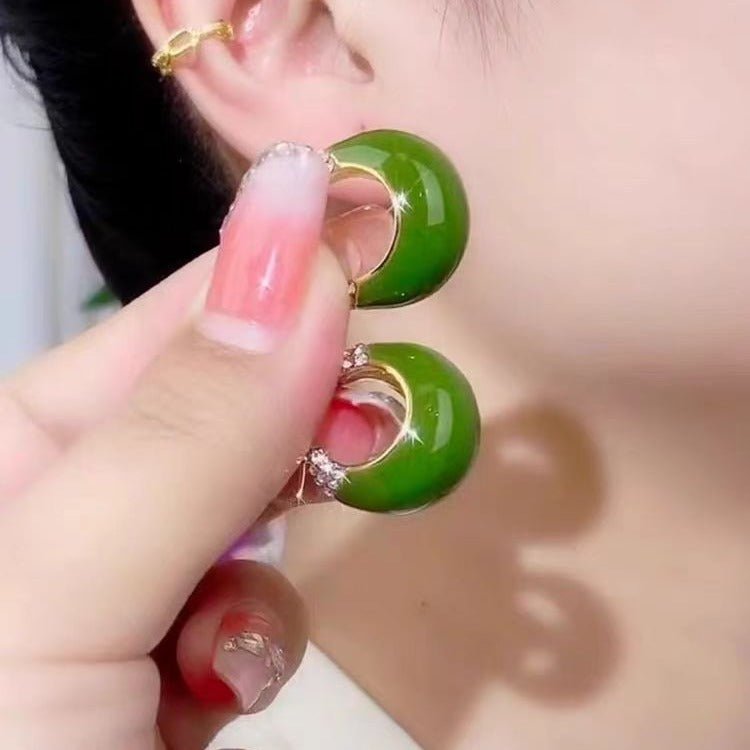 Grand et élégant haut sens rouge vert huile strass boucles d'oreilles - Ivory Deals Market