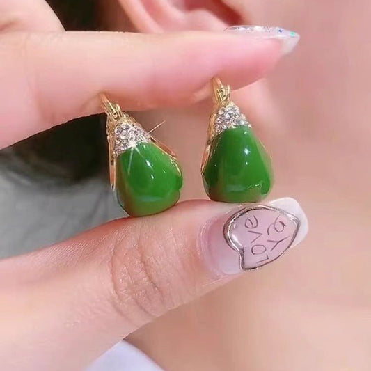 Grand et élégant haut sens rouge vert huile strass boucles d'oreilles - Ivory Deals Market