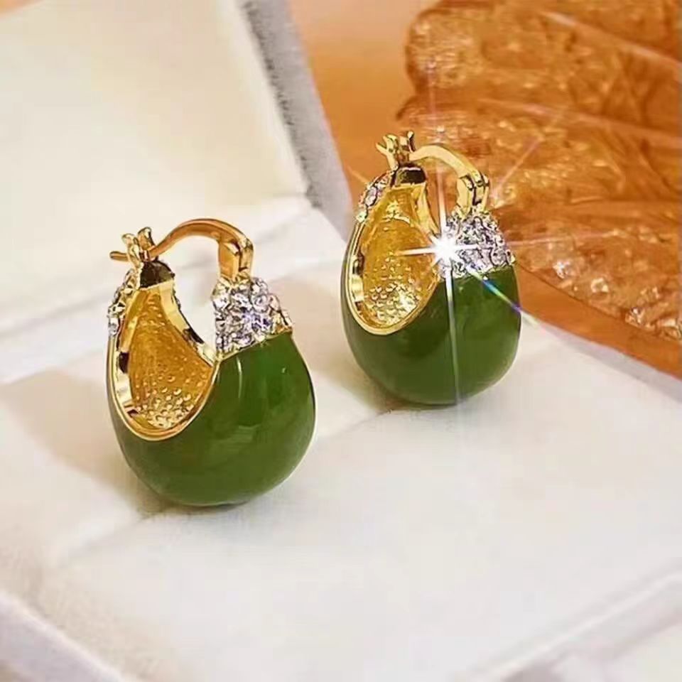 Grand et élégant haut sens rouge vert huile strass boucles d'oreilles - Ivory Deals Market