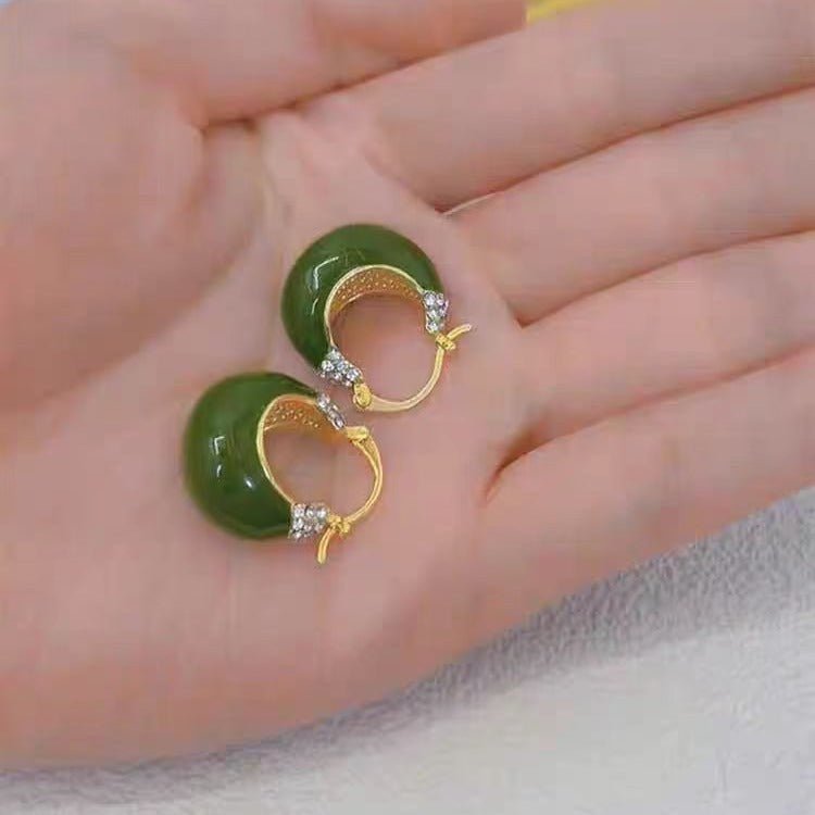 Grand et élégant haut sens rouge vert huile strass boucles d'oreilles - Ivory Deals Market