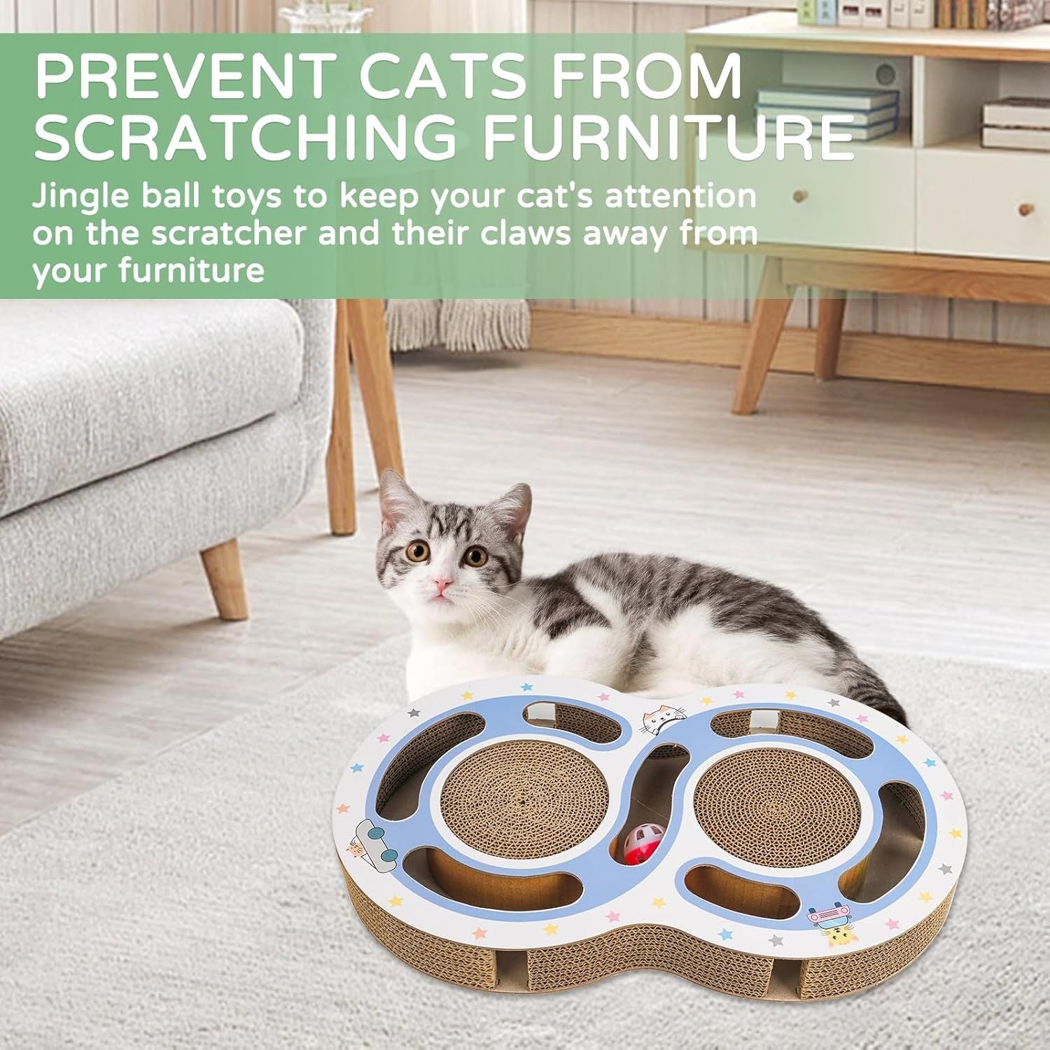 Griffe de chat Jouets en carton pour chats Scratcher, chat rond chat Scratcher Jouets pour chats d'intérieur Scratcher Jouet piste de balle Jouets pour chats Protecteur de griffes de meulage pour canapé Tapis Canapés - Ivory Deals Market