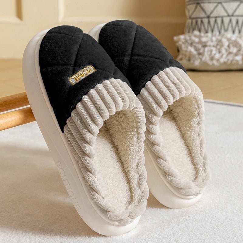 Hommes Couture Rhombic En Peluche Pantoufles Hiver Chaud Antidérapant Chaussures De Maison Pour Femmes Chambre Sol Maison Pantoufle Couple - Ivory Deals Market