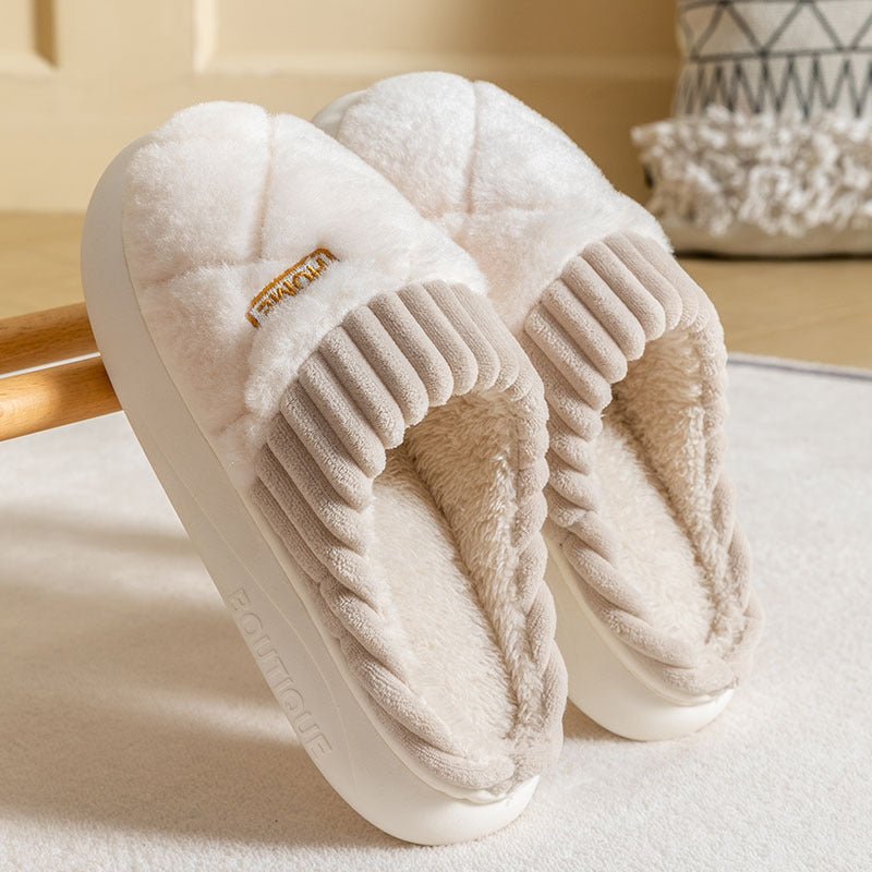 Hommes Couture Rhombic En Peluche Pantoufles Hiver Chaud Antidérapant Chaussures De Maison Pour Femmes Chambre Sol Maison Pantoufle Couple - Ivory Deals Market