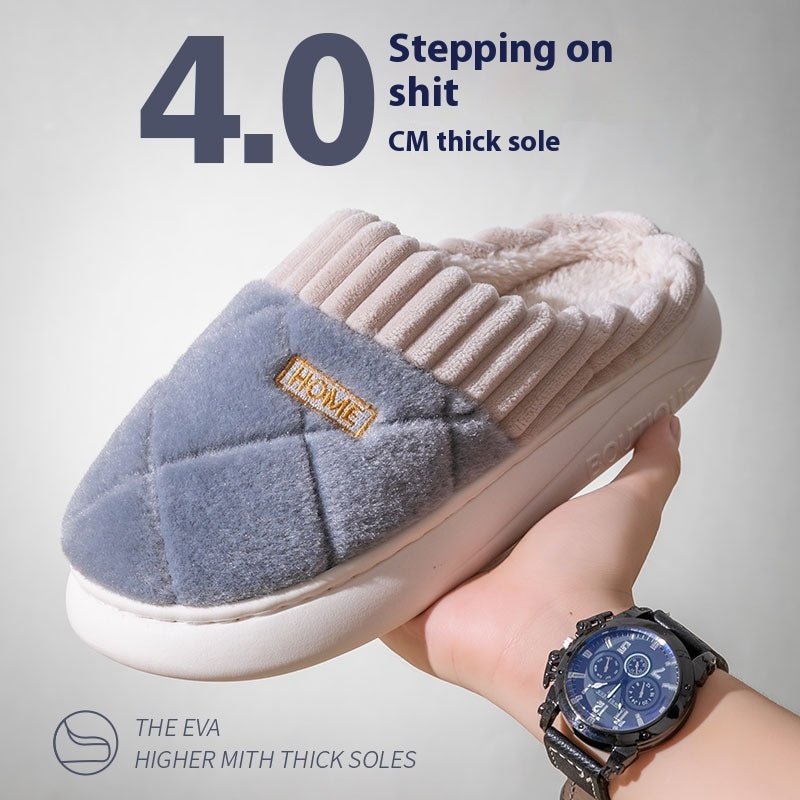 Hommes Couture Rhombic En Peluche Pantoufles Hiver Chaud Antidérapant Chaussures De Maison Pour Femmes Chambre Sol Maison Pantoufle Couple - Ivory Deals Market