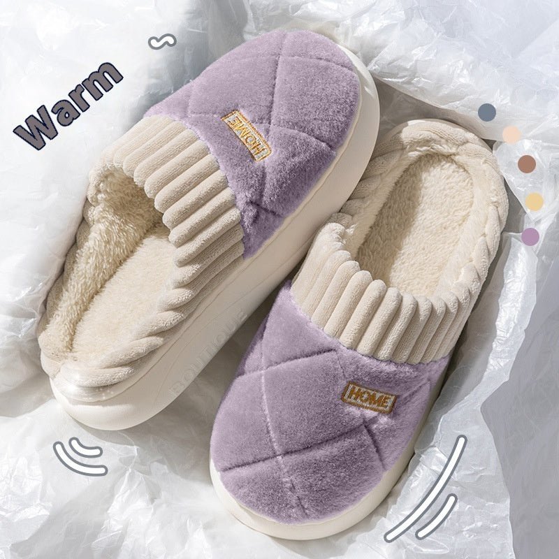 Hommes Couture Rhombic En Peluche Pantoufles Hiver Chaud Antidérapant Chaussures De Maison Pour Femmes Chambre Sol Maison Pantoufle Couple - Ivory Deals Market