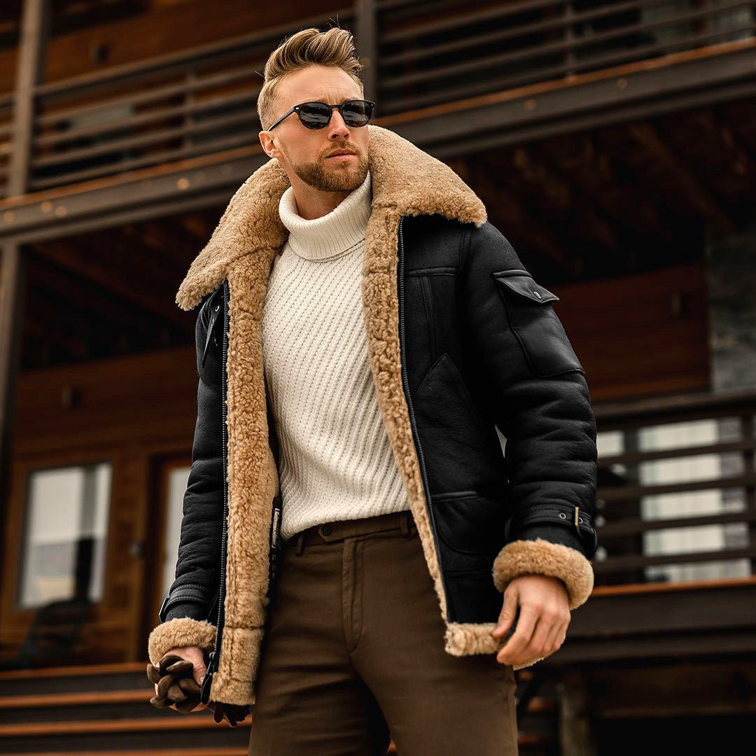 Hommes de Veste De Fourrure Un manteau D'hiver Épais Cheveux - Ivory Deals Market