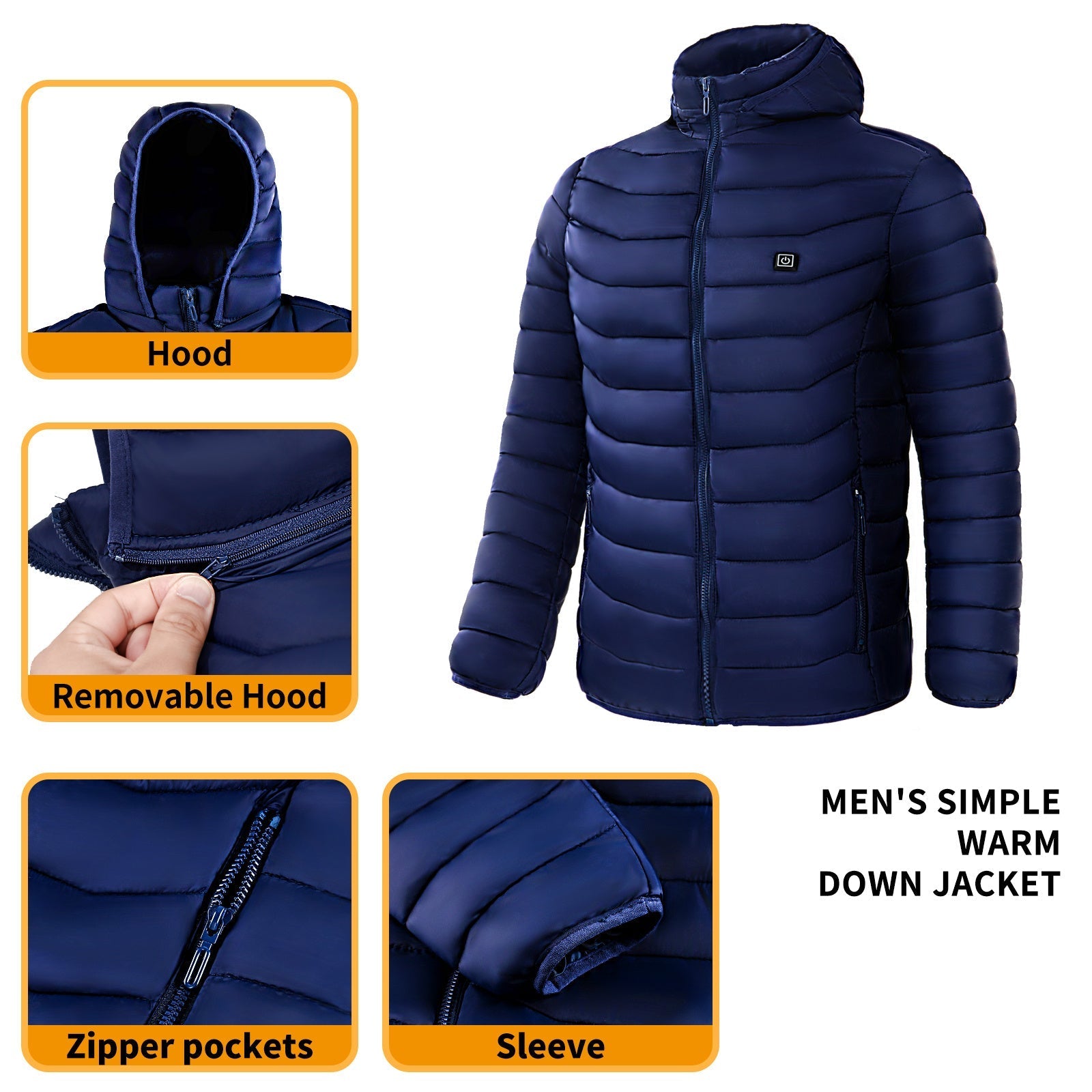 Hommes Doudoune chauffante Manteau chauffant électrique Capuche isolée Coupe - vent 9Zones de chaleur - Ivory Deals Market