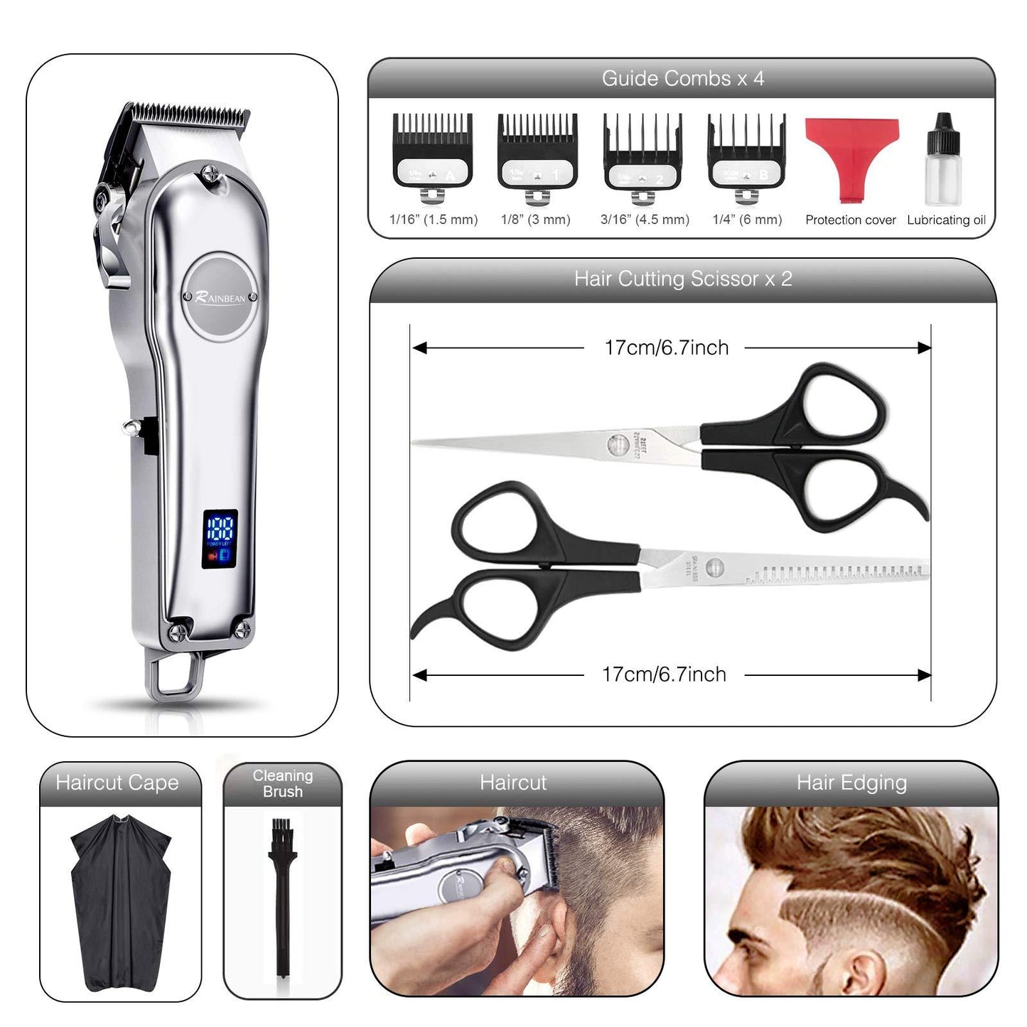 Hommes Tondeuse à cheveux 3 en 1 IPX7 Étanche Tondeuse à barbe Kit de toilettage Tondeuse à cheveux sans fil pour femmes et enfants Affichage LED USB Rechargeable - Ivory Deals Market