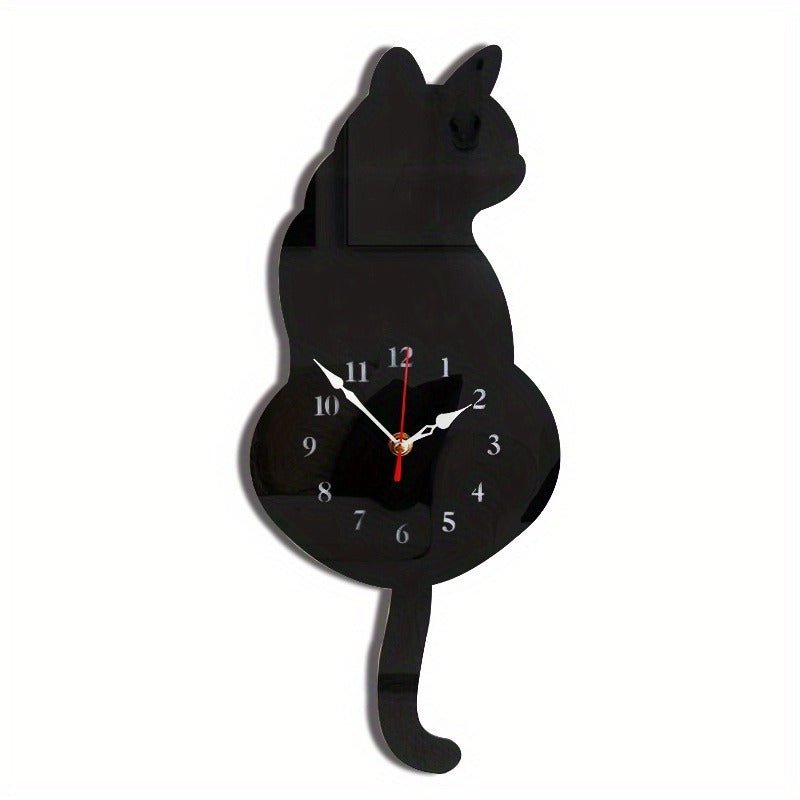 Horloge murale à pendule de chat noir fantaisiste avec décoration amusante et unique pour le salon et la chambre à coucher - Ivory Deals Market