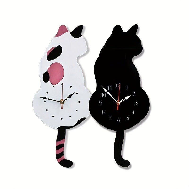 Horloge murale à pendule de chat noir fantaisiste avec décoration amusante et unique pour le salon et la chambre à coucher - Ivory Deals Market