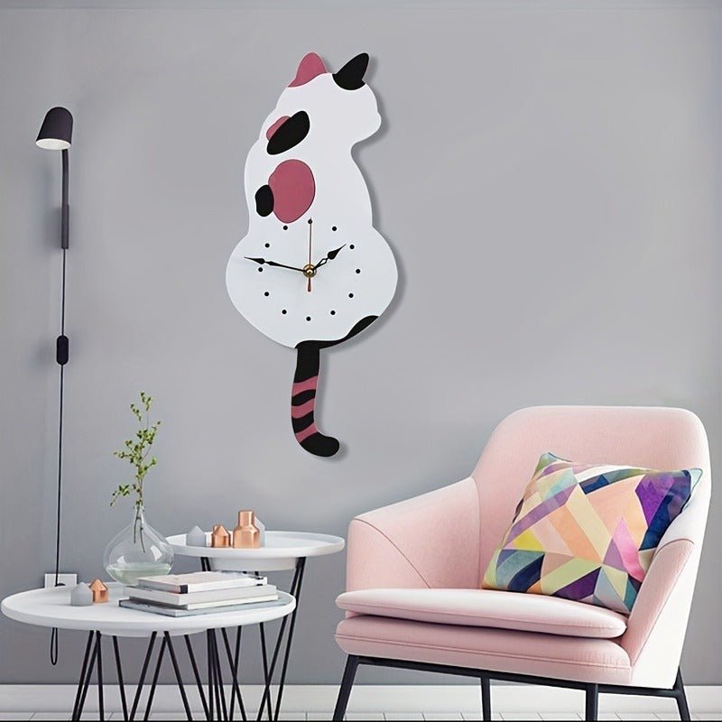 Horloge murale à pendule de chat noir fantaisiste avec décoration amusante et unique pour le salon et la chambre à coucher - Ivory Deals Market