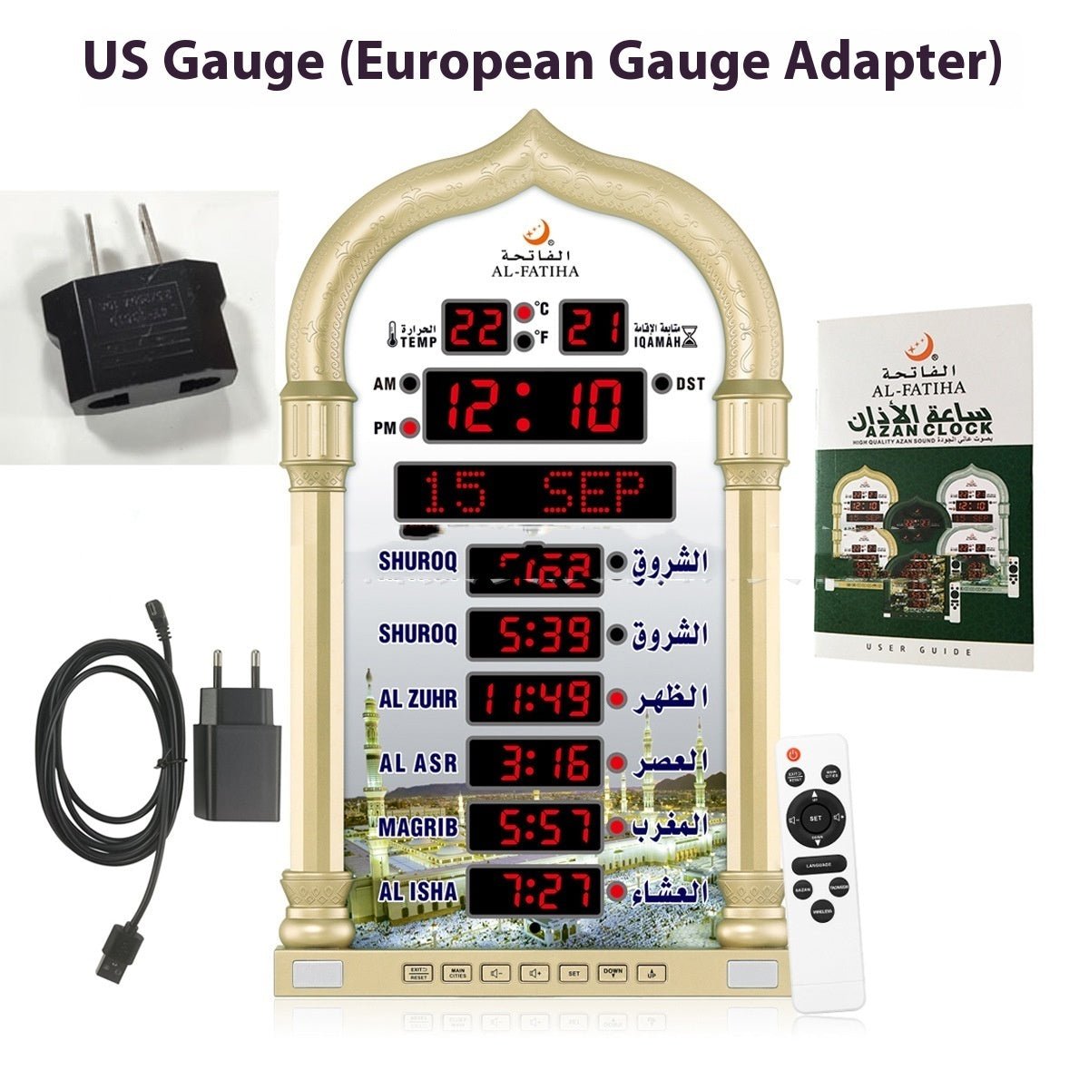 Horloge murale en or, argent et noir avec réveil et calendrier perpétuel - Ivory Deals Market