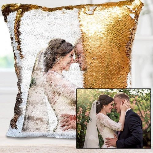 Housse de coussin personnalisée avec photo, taie d'oreiller à sequins lumineux, décoration de chambre, photos de bébé, de mariage et d'animaux imprimées - Ivory Deals Market