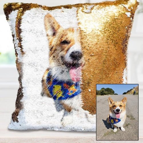 Housse de coussin personnalisée avec photo, taie d'oreiller à sequins lumineux, décoration de chambre, photos de bébé, de mariage et d'animaux imprimées - Ivory Deals Market