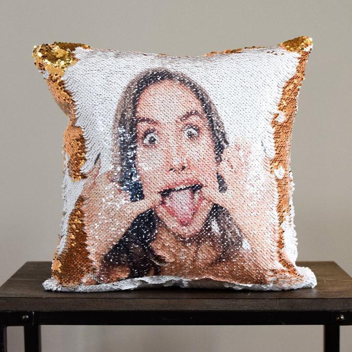 Housse de coussin personnalisée avec photo, taie d'oreiller à sequins lumineux, décoration de chambre, photos de bébé, de mariage et d'animaux imprimées - Ivory Deals Market