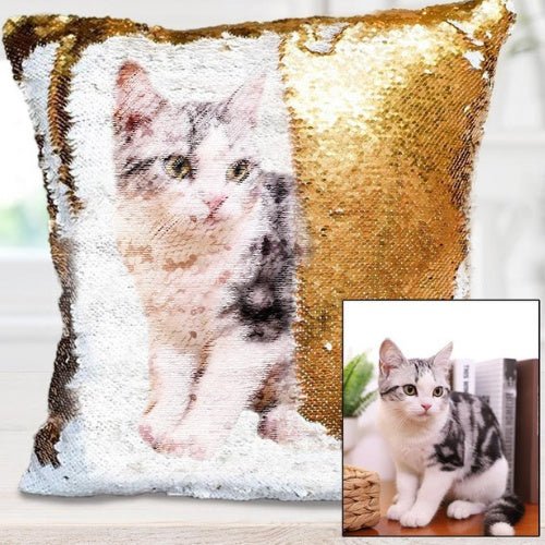 Housse de coussin personnalisée avec photo, taie d'oreiller à sequins lumineux, décoration de chambre, photos de bébé, de mariage et d'animaux imprimées - Ivory Deals Market