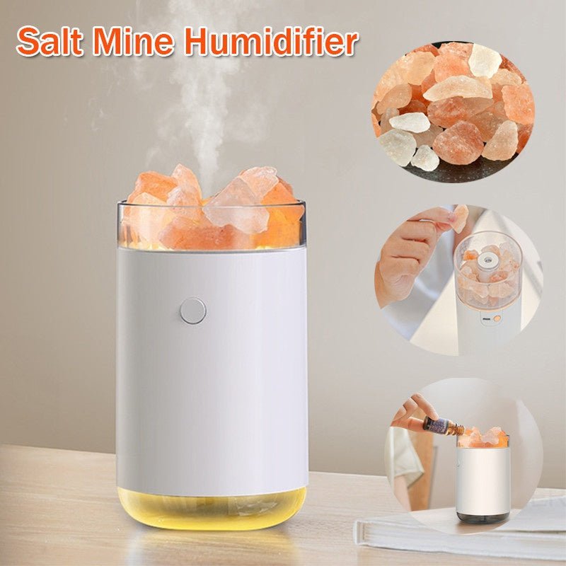 Humidificateur d'air en cristal de sel de pierre de bureau avec diffuseur ultrasonique d'huile essentielle et lampe LED pour la chambre à coucher à la maison. - Ivory Deals Market