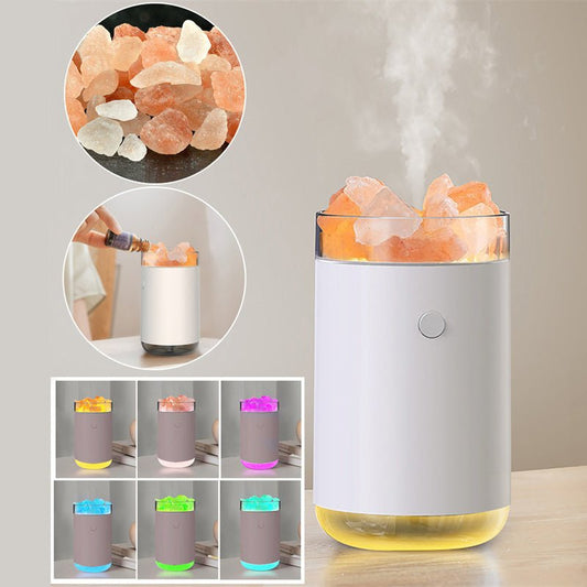 Humidificateur d'air en cristal de sel de pierre de bureau avec diffuseur ultrasonique d'huile essentielle et lampe LED pour la chambre à coucher à la maison. - Ivory Deals Market