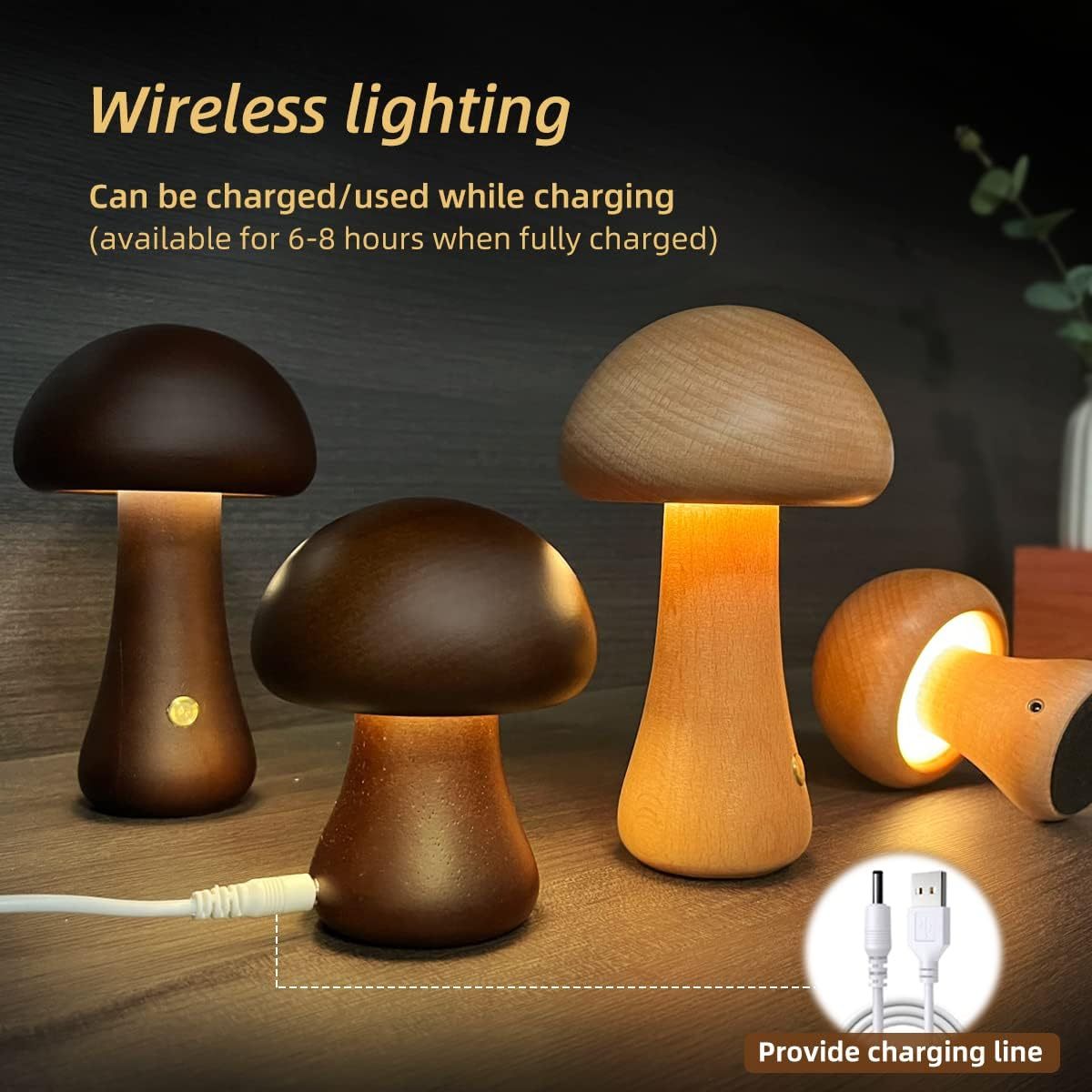 INS Champignon mignon en bois avec lumière LED et interrupteur tactile Lampe de chevet pour la chambre à coucher des enfants Décoration de la maison - Ivory Deals Market