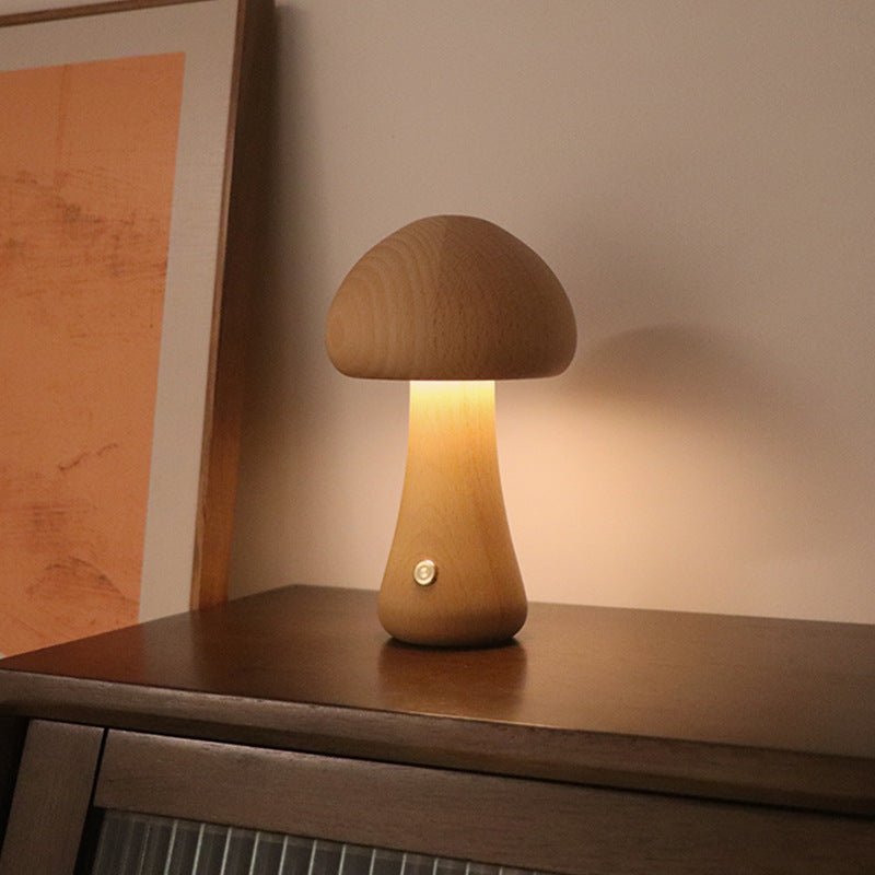 INS Champignon mignon en bois avec lumière LED et interrupteur tactile Lampe de chevet pour la chambre à coucher des enfants Décoration de la maison - Ivory Deals Market