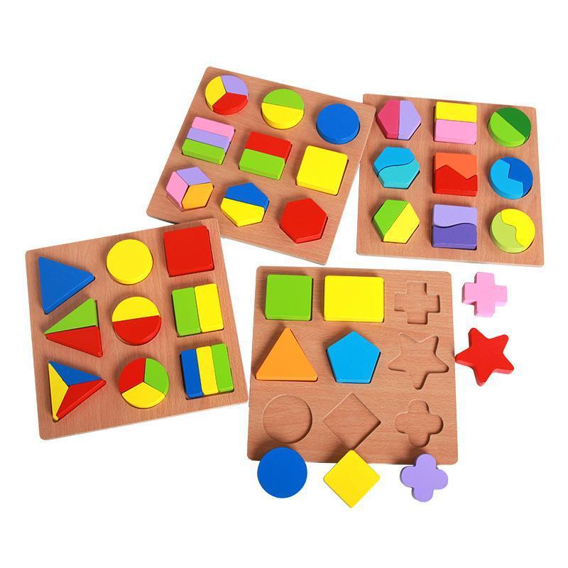 Jouet en bois tridimensionnel de puzzle éducatif précoce avec planche à baguettes géométriques - Ivory Deals Market