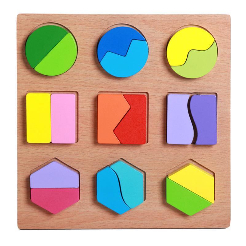 Jouet en bois tridimensionnel de puzzle éducatif précoce avec planche à baguettes géométriques - Ivory Deals Market