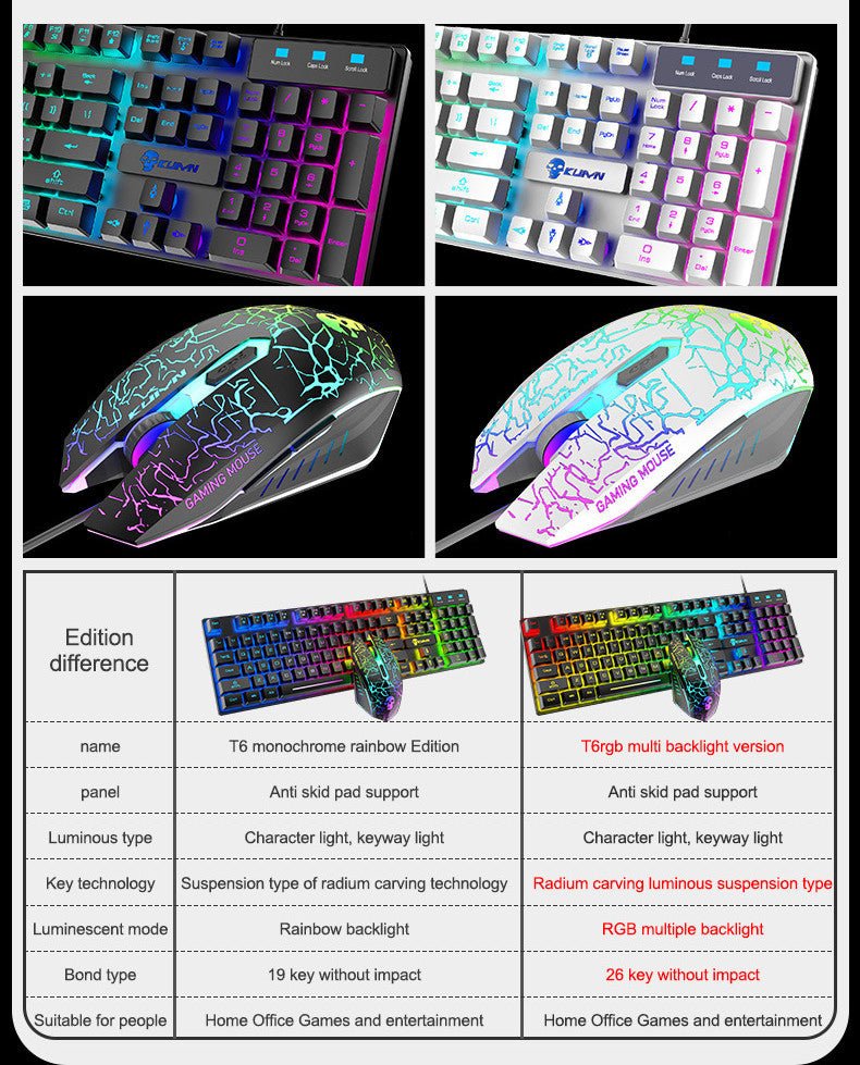 Kuiying T6RGB Lumineux Clavier Et Souris Ensemble - Ivory Deals Market