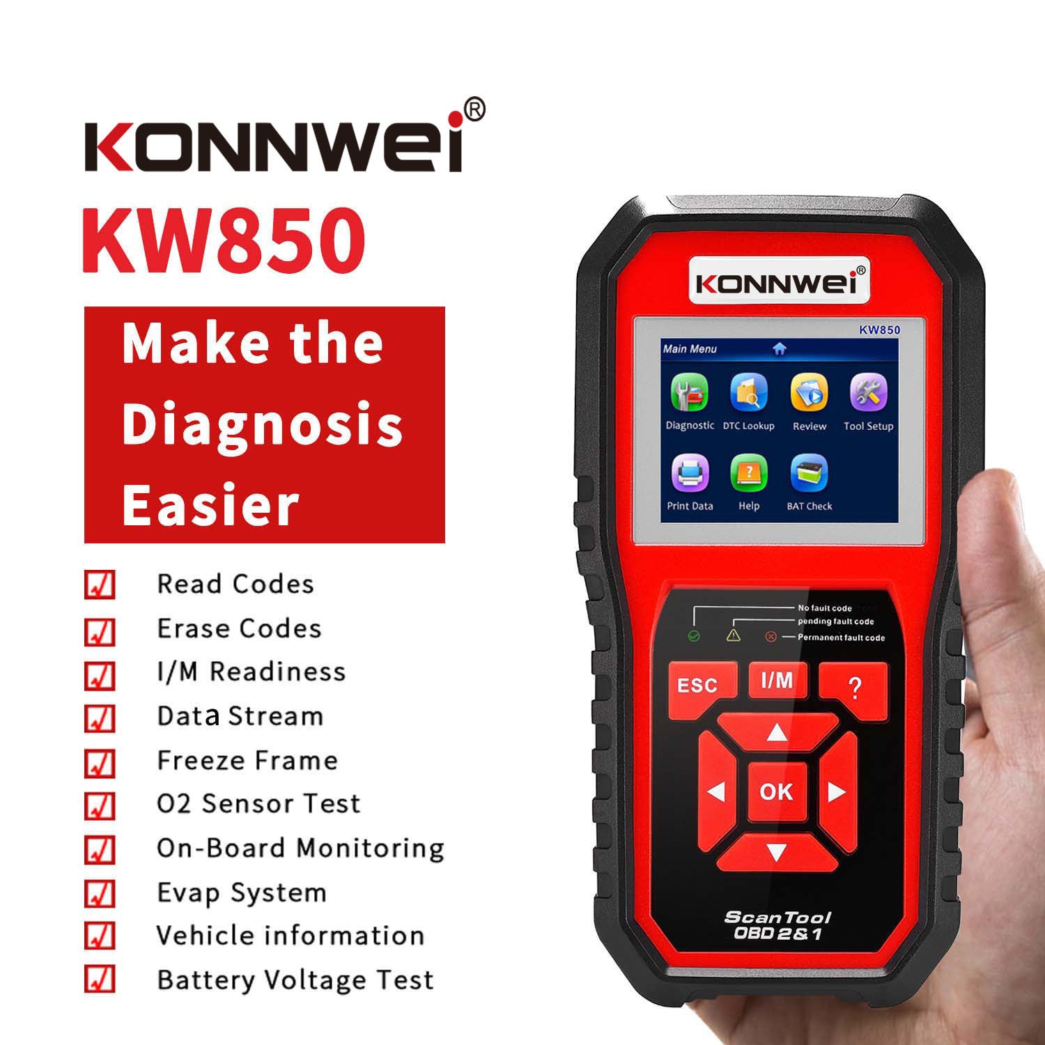 KW850 OBD2 CAN BUS Lecteur de Code de voiture moteur faute code détecteur scanner - Ivory Deals Market